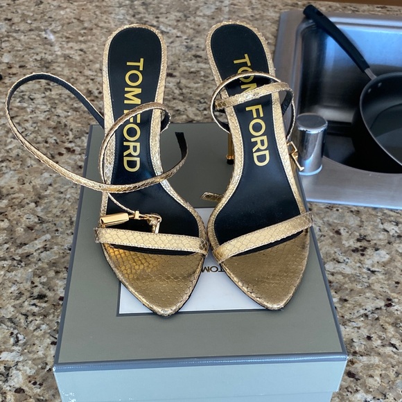 Tom Ford Gold Strappy Heels - Picture 1 of 7